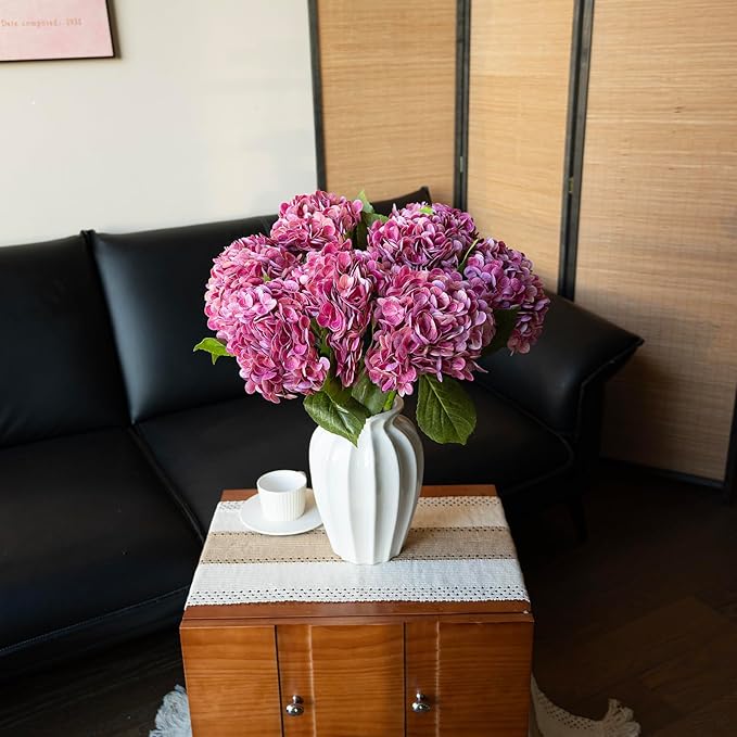 3PCS 22 inch Realistic Artificial Hydrangea Large Real Touch Flowers Artificial Flowers Dry Flowers Outdoor Wedding Christmas Office Family Party Living Room Table Decoration (Rose Red)