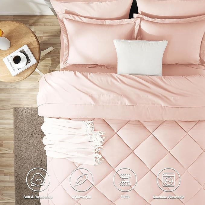 CozyLux King Size Comforter Set Blush Pink - 7 Pieces Bed in a Bag King, Luxury Soft Bed Set for All Seasons, Bedding Set with Down Alternative Comforter, Sheets, Pillowcases & Shams