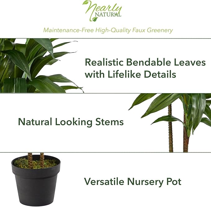Nearly Natural 48in Dracaena Silk Plant (Real Touch) Green