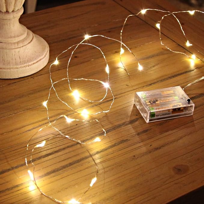 Waterproof LED Fairy String Lights - Battery Operated for Indoor & Outdoor Decoration, Wedding, Home Parties, Christmas & Holidays (Warm White, 32.8Ft)