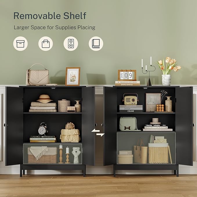 Iwell Bathroom Cabinet, Bathroom Storage Cabinet with 2 Doors & 3 Shelves, 3 Heights Available, for Living Room, Entryway, Kitchen, Home Office, Black