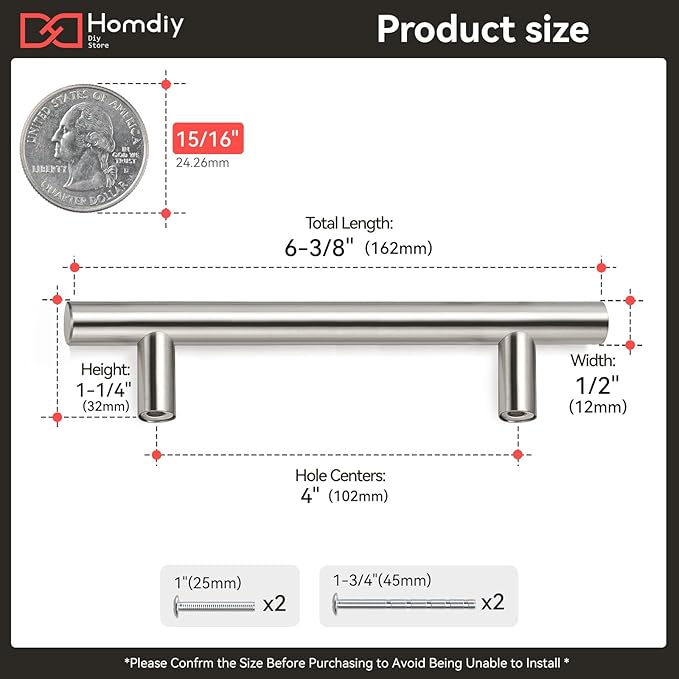 homdiy 50 Pack Brushed Nickel Cabinet Pulls Drawer Handles Cabinet Hardware Stainless Steel Cabinet Handles 4in Hole Centers Cupboard Pull Drawer Pulls, 201SN