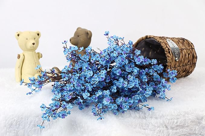 JAKY-Global Babys Breath Fabric Cloth Artificial Flowers 12 Bundle European Fake Silk Plants Decor Wedding Party Decoration Bouquets Real Touch DIY Home Garden(Blue 12Bundles)