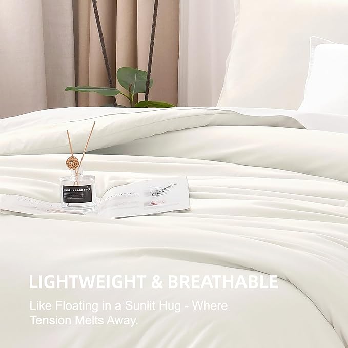 Litanika Ivory Comforter Set Twin/Twin XL Size, 2 Pieces Lightweight Solid Bedding Comforter Set, All Season Fluffy Bed Set (66x90In Comforter & 1 Pillowcase)