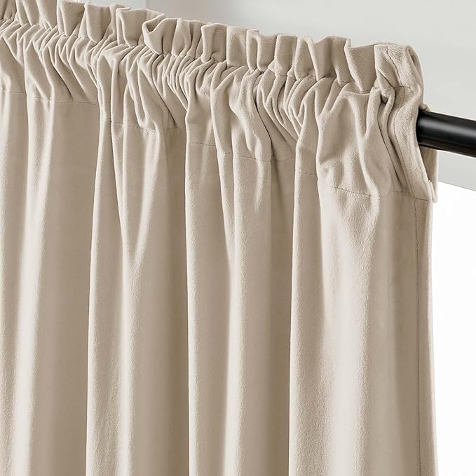 Lazzzy Velvet Blackout Curtains Thermal Insulated Room Window Drapes Super Soft Luxury Curtains for Living Room Bedroom Rod Pocket 2 Panels, Beige, 52" W x 96" L
