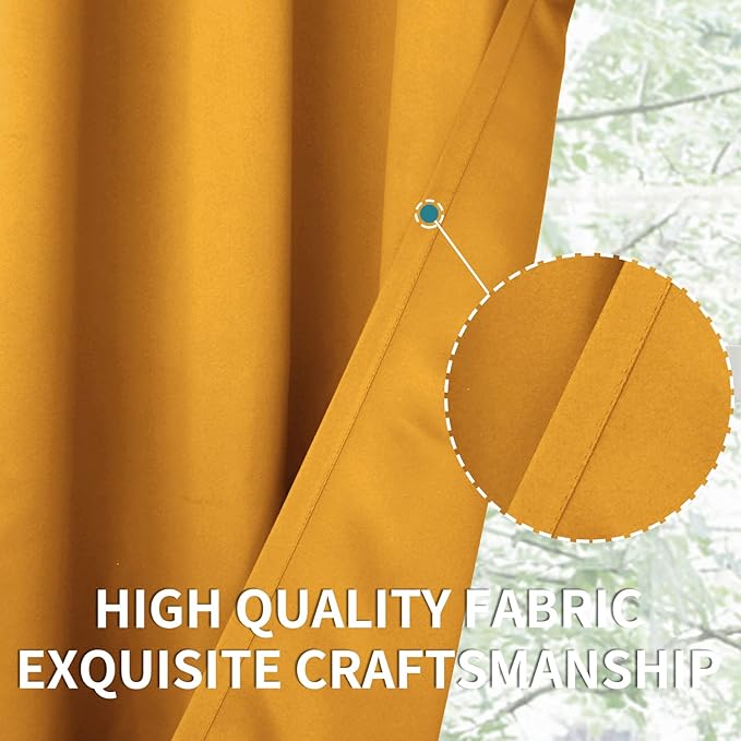 BGment Room Darkening Curtains 63 Inches Long - Grommet Thermal Insulated Drapes Window Treatment Curtains for Bedroom, 2 Panels, 42 x 63 Inch, Mustard Yellow