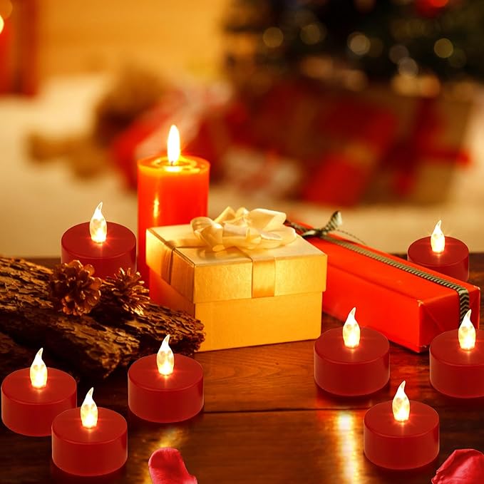 LED Tea Lights Candles- 100PACK Red Flameless Candles Realistic and Bright Flickering Long Lasting 200Hours for Holiday Celebration,Party, Home Decoration,Battery Operated