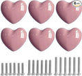 Ceramic Drawer Knobs Heart Shape Cabinet Dresser Pulls Handles with 3 Sized Screws, Kitchen Furniture Knobs for Closet Cupboard Wardrobe (6, Pink)