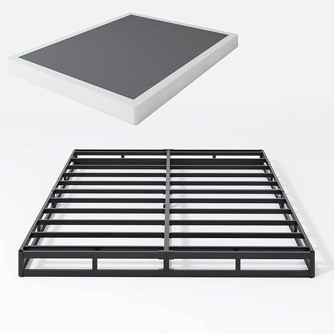 Box Springs 5 Inch Queen Box Spring Only Bed Base, Mattress Foundation, Easy Clean Fabric Cover, Non-Slip, No Noise, Easy Assembly