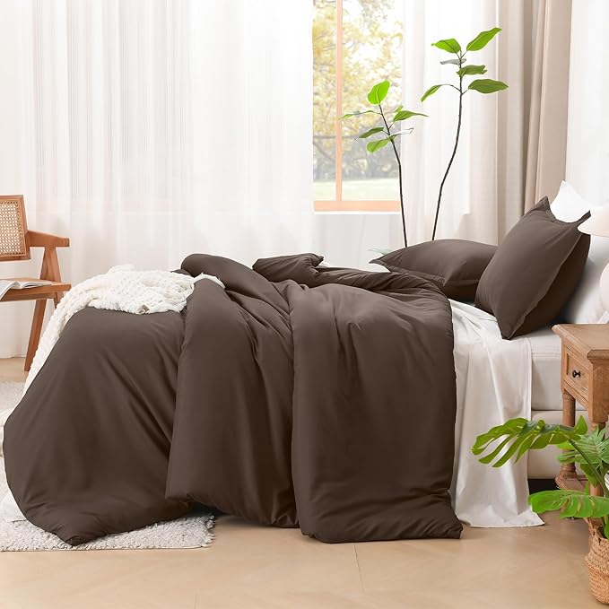 Litanika Comforters Chocolate Oversized King Size, 3 Pieces Lightweight Solid Bedding Set & Collections, All Season Fluffy Bed Set (120x98In Comforter & 2 Pillowcases)