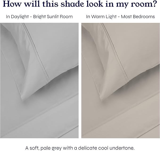 California Design Den Natural 100% Cotton Sheets, Twin XL Sheets Set, 400 Thread Count Sateen Bedding for Dorm Rooms & Adults, Deep Pockets, Cool & Durable - Light Grey