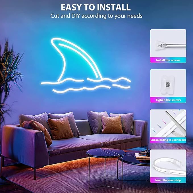 Lamomo Led Strip Lights, 16.4Ft RGB Neon Led Lights for Bedroom, 12v App Control Music Sync Color Changing Rope Light, Waterproof Flex Neon Sign for Indoor Decor（Without Power Adapter）