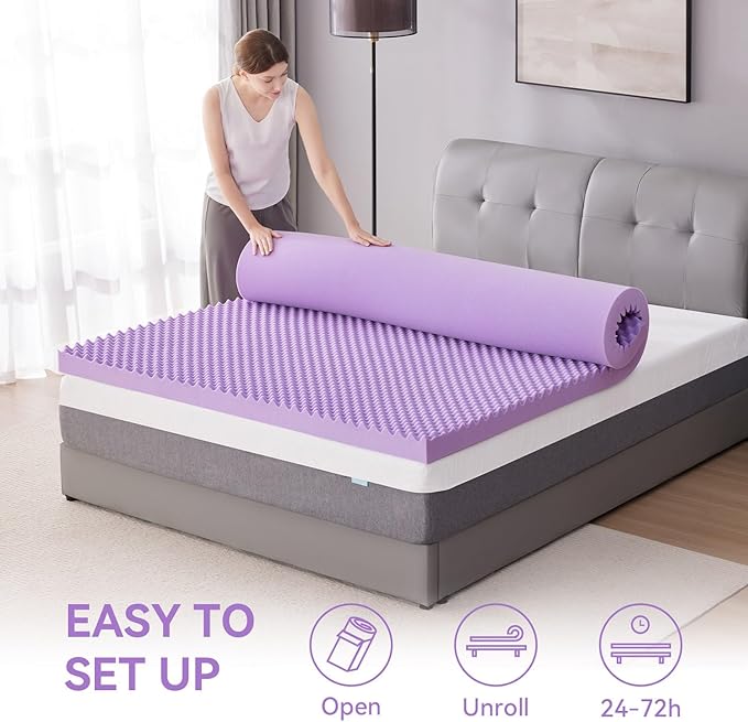 SINWEEK 4 Inch Egg Crate Memory Foam Mattress Topper Queen Size, Soft Mattress Pad for Back Pain Relief, Bed Topper, CertiPUR-US Certified