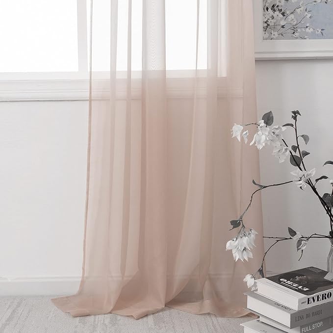 HUTO Blush Pink Sheer Curtains 63 inches Long for Bedroom Top Rod Pocket Sheer Window Panels Curtains for Nursery Living Room 52 by 63 Inch Length Set of 2