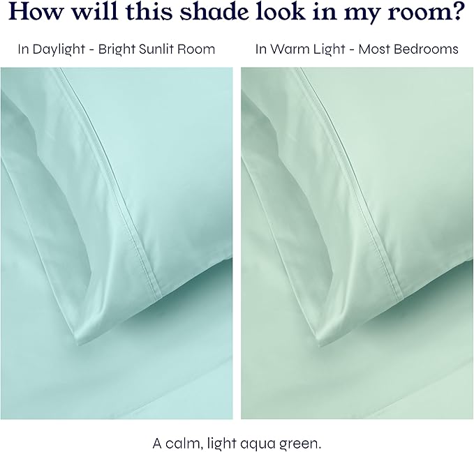 California Design Den Split King Sheets Sets for Adjustable Bed - Soft 400 Thread Count Sateen, Natural 100% Cotton Sheets with Deep Pockets, Breathable, Cooling and Durable Bedding Set - Seafoam