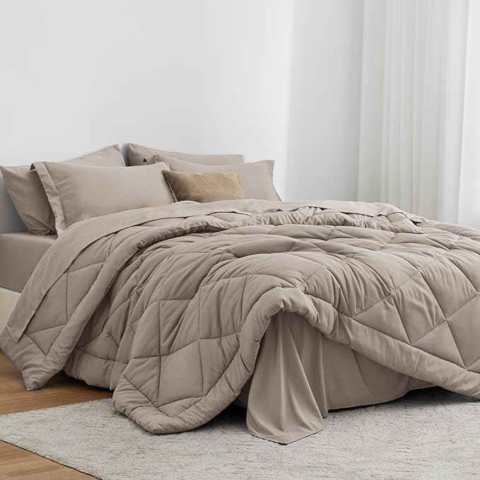 Love's cabin Twin Comforter Set Burlwood, 5 Pieces Twin Bed in a Bag, All Season Twin Bedding Sets with 1 Comforter, 1 Flat Sheet, 1 Fitted Sheet, 1 Pillowcase and 1 Pillow Sham