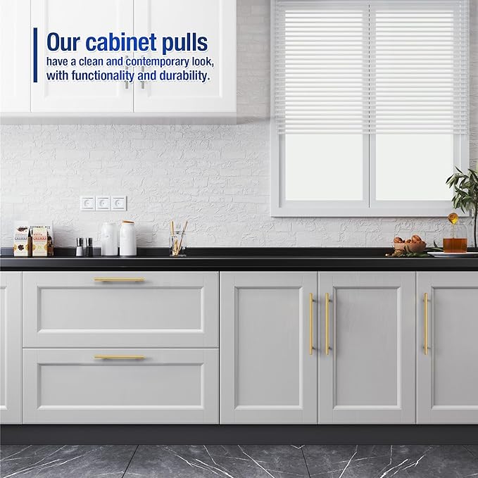 JOY DECOR 20 Pack Cabinet Handles, Gold Cabinet Pulls, 10 in Hole Center Kitchen Cabinet Handles, Stainless Steel T Bar Handles for Dresser Drawers