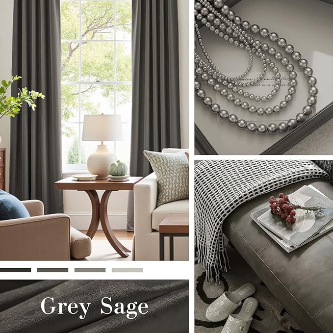 Lazzzy Velvet Blackout Curtains Thermal Insulated Room Window Drapes Super Soft Luxury Curtains for Living Room Bedroom Rod Pocket 2 Panels, Grey, 42" W x 84" L
