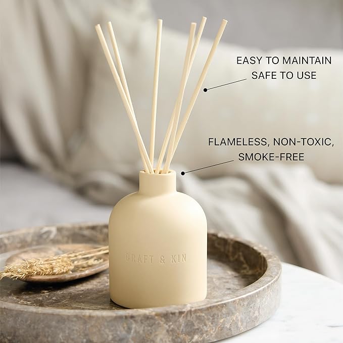 Craft & Kin Christmas Reed Diffuser for Home & Bathroom – Neroli & Jasmine Holiday Reed Diffuser Set with Fragrance Sticks, Long-Lasting Alcohol-Free Winter Scent, Earthenware Collection, 6.7oz