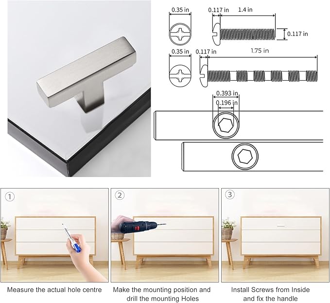 Bar Cabinet Pulls - 2 Pack Square Brushed Nickel Drawer Knobs, Stainless Steel Single Hole Cupboard Hardware