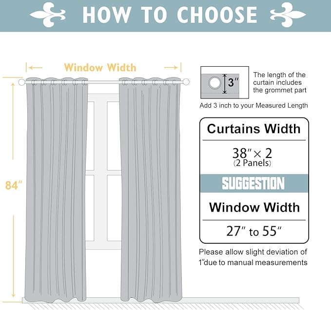ChrisDowa 100% Blackout Curtains 84 inch Long for Bedroom with Black Liner, 2 Thick Layers Total Blackout Thermal Insulated Grommet Window Curtains 2 Panels Set (Light Grey, 38 x 84 Inch)