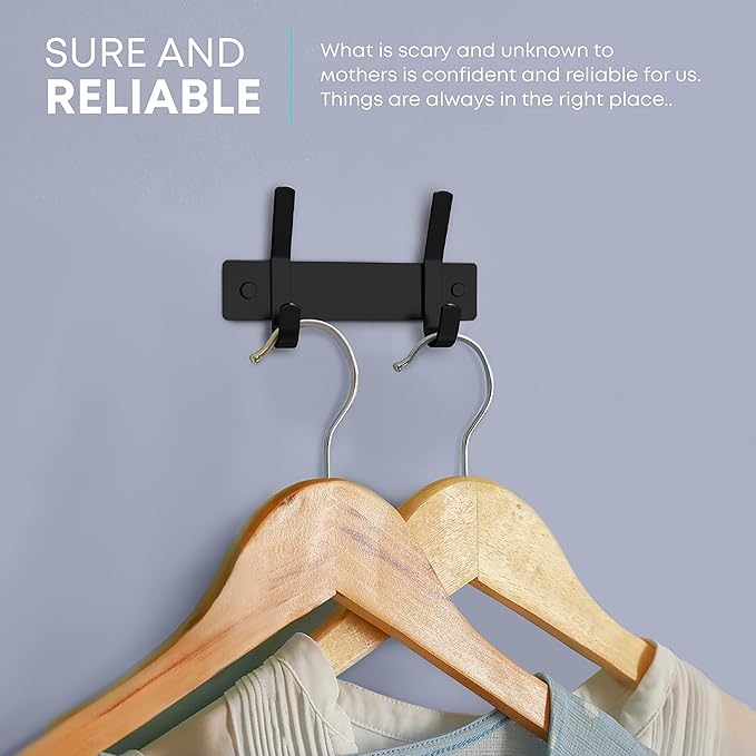 Matte Black Small Coat Rack Wall Mount – 6 Inch Stainless Steel Hook Rail with 2 Double Coat Hooks – Wall Mounted Entryway Organizer for Coats, Hats, Bags, Towels, Robes, Closet or Bathroom