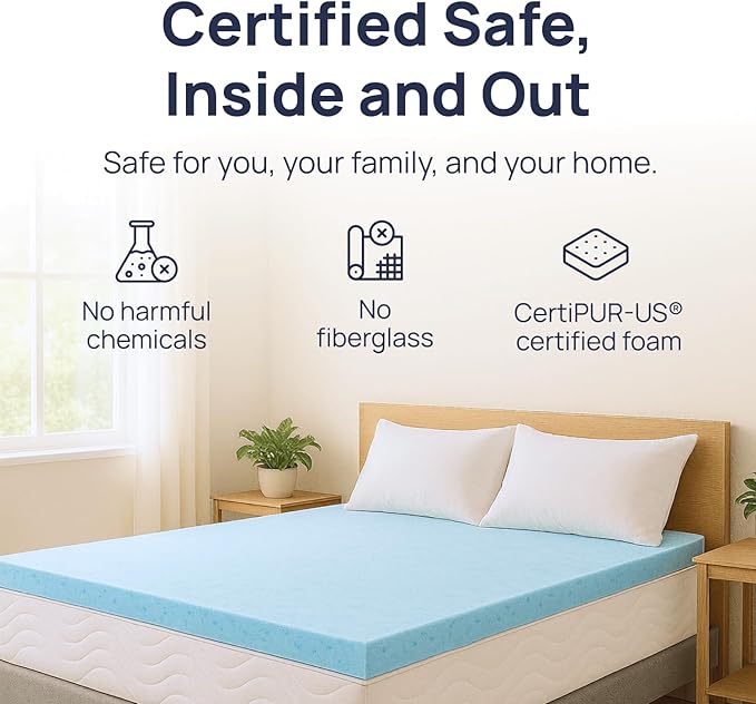 Sure2Sleep Gel Swirl Memory Foam Mattress Topper - 2 Inch, Pressure Relieving, Cooling Comfort - Made in The USA & CertiPUR-US Certified - Softens Firm Beds and Extends Mattress Life - Full Size