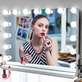 M MIVONDA Vanity Makeup Mirror with Lights: Hollywood Mirror with 15LED Bulbs - Large 23”x19” Desk Mirror for Wall, Dimmable 3 Lighting Modes, Plug-in and USB Charger Port, White