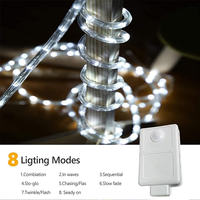 150ft LED Rope Lights Outdoor, 1080 LED Connectable and Flexible Tube Lights with 8 Modes, Waterproof LED Rope Lighting for Garden, Patio, Bedroom, Party, Pool, Indoor Outdoor Decoration (White)