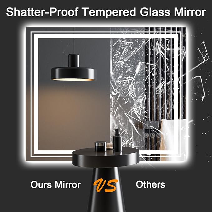 LED Bathroom Mirror, 40"X30" with Front and Backlit, Anti-Fog, Bathroom Vanity Mirror for Wall, Memory Function, Stepless Dimmable, Tempered Glass (Horizontal/Vertical)