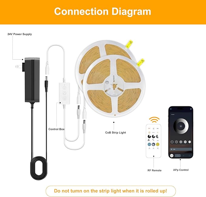 COB LED Strip Lights Cool White,24V Dimmable led Light Strip KIT with Remote and app Control,6000K 24FT/7.5m 8mmwide Ra>90 Cuttable Flexible Strip Lights for Bedroom,Shelf,Cabinet