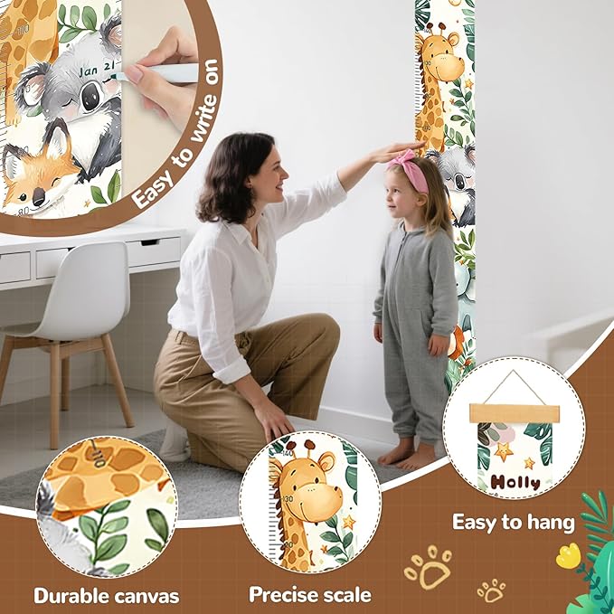 Personalized Name Growth Chart for Kids, Dinosaur Canvas Child Height Measurement, Kids Measuring Chart for Wall, Kids Room Wall Decor, Removable & Waterproof Growth Chart Ruler