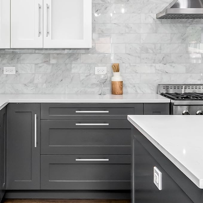 Ravinte Brushed Nickel Cabinet Handles 5 Pack 8-4/5 inch Satin Nickel Square Cabinet Pulls Silver Hardware for Kitchen Cabinets 11-3/10 inch Overall Length Stainless Steel Drawer Pulls