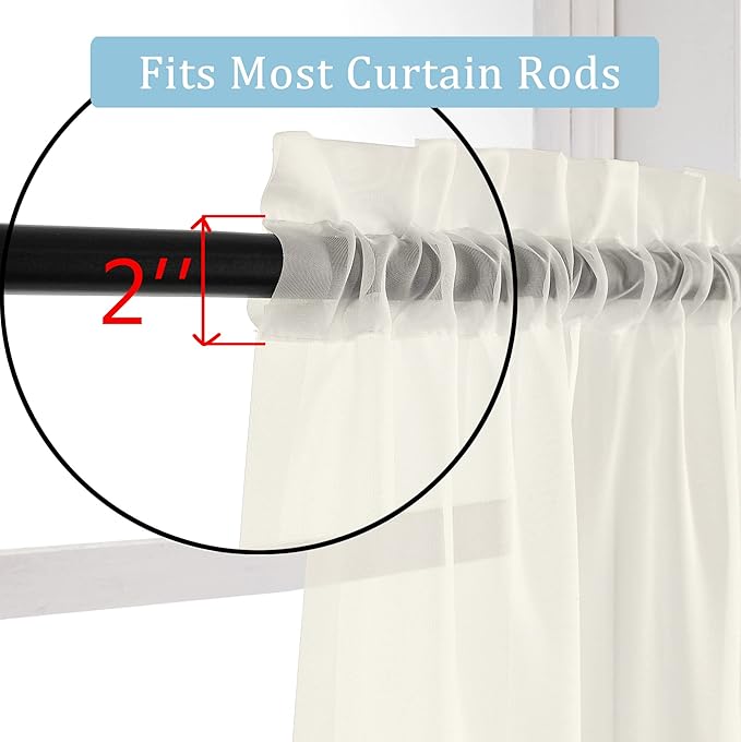 OWENIE Sheer Curtains 90 Inches Long, Elegant Sheer Curtains for Bedroom, Window Voile Sheer Curtain Panels/Drapes/Treatment for Living Room, 2Pcs, Each 42" W x 90" L, Ivory