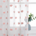 MYSKY HOME Small Window Curtains for Bathroom Kitchen 45 Inches Long Pink Pom Pom White Sheer Curtains Nursery Bedroom Girls Kids Room Rod Pocket 2 Panels Boho Cafe Window Drapes Blush 52" x 45"