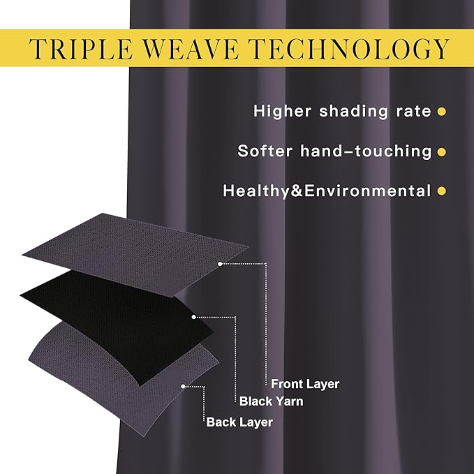 NICETOWN Greyish Purple Room Darkening Bedroom Curtains, Grommet 50% Blackout Thermal Insulated Window Treatment Room Divider Drapes for Bedroom, W66 x L102, 2 Panels