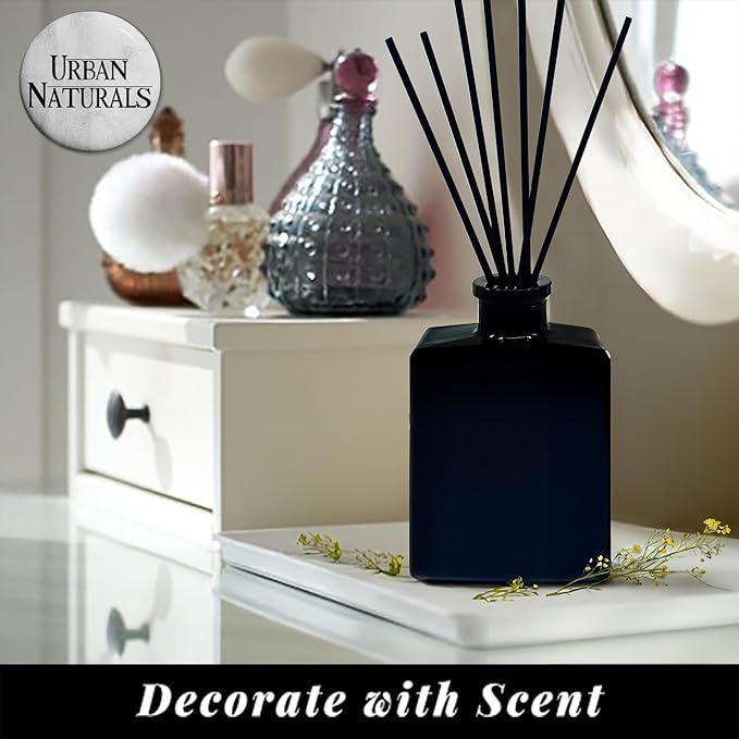 Urban Naturals BlackBerry Vanilla Reed Diffuser Set – Ripe Blackberries, Warm Vanilla & Patchouli – 5 Ounce Sleek Black Rectangular Refillable Glass Bottle – Made in The USA