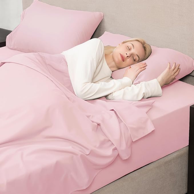 Mejoroom Twin XL Sheet Set - Hotel Luxury Microfiber Sheet & Pillowcase Sets Fits College Dorm Room Mattress - Soft, Breathable, Wrinkle & Fade Resistant - 3 Piece (Blush Pink)