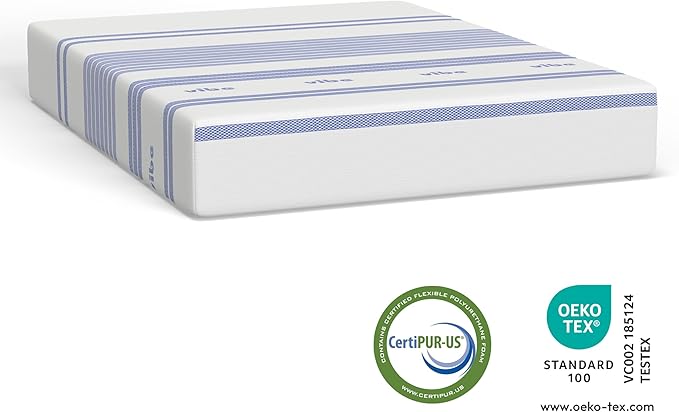 Vibe Gel Memory Foam Mattress, Fiberglass Free, 12-Inch CertiPUR-US Certified Bed-in-a-Box, California King, White