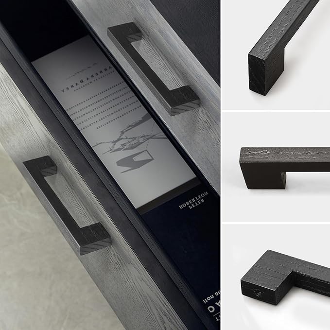 Black Square 5 in 4 pcs Wooden Drawer Pulls Handle pulls for cabinets Kitchen Cabinet Drawer pulls Cabinet Door Pull