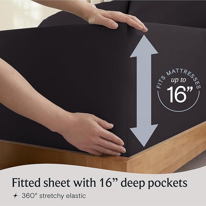 LuxClub 3 PC Sheet Bed Sheets Deep Pockets Wrinkle Free-Kids-Fitted Sheets Machine Washable Hotel Bedding Silky Soft - Black Twin