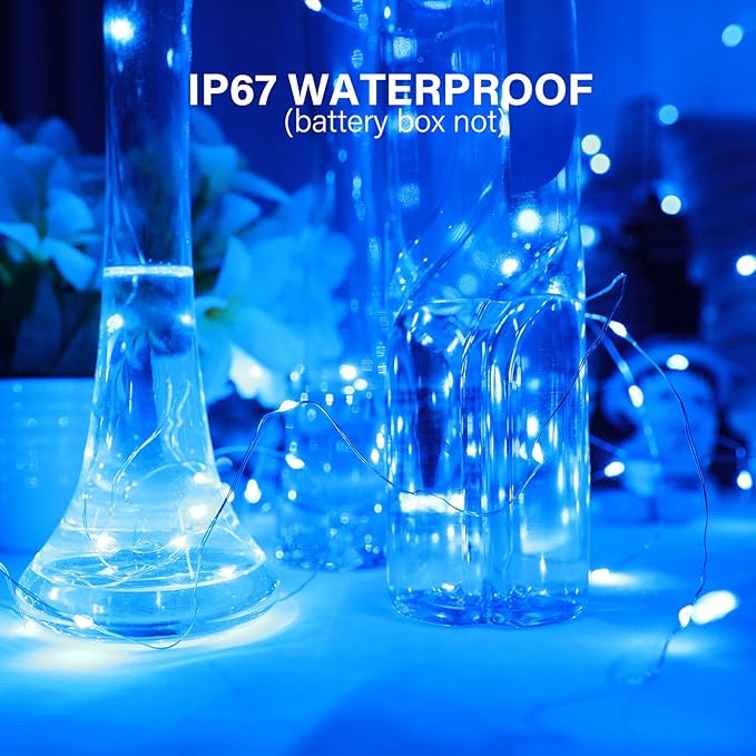 Onforu 16 Pack Blue Fairy Lights Battery Operated String Lights, 6.5ft 20 Mini LED Lights, IP67 Waterproof Twinkle Lights for Mason Jar Wedding Centerpiece Decor Christmas Bedroom