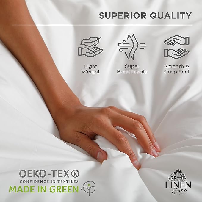 Linen Home 100% Cotton Percale Sheets King Size, Sage, Deep Pocket, 4 Pieces Set - 1 Flat, 1 Deep Pocket Fitted Sheet and 2 Pillowcases, Crisp Cool and Strong Bed Linen