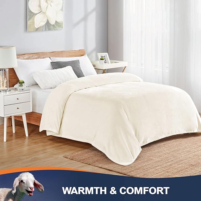 Walensee Fleece Blanket Plush Throw Fuzzy Lightweight (Queen Size 90x90 Cream) Super Soft Microfiber Flannel Blankets for Couch, Bed, Sofa Ultra Luxurious Warm and Cozy for All Seasons