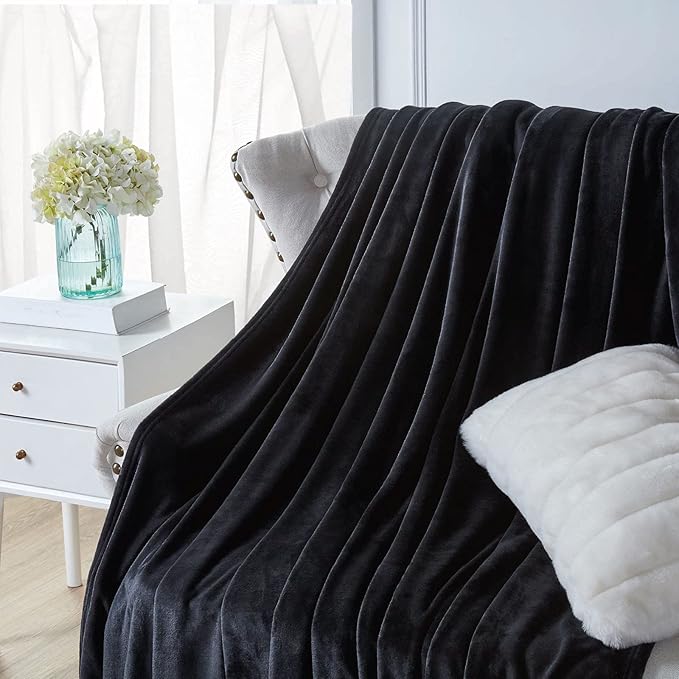 Walensee Fleece Blanket Plush Throw Fuzzy Lightweight (California King Size 108x102black) Super Soft Microfiber Cal King Size Flannel Blankets for Couch, Bed, Sofa Warm and Cozy for All Seasons