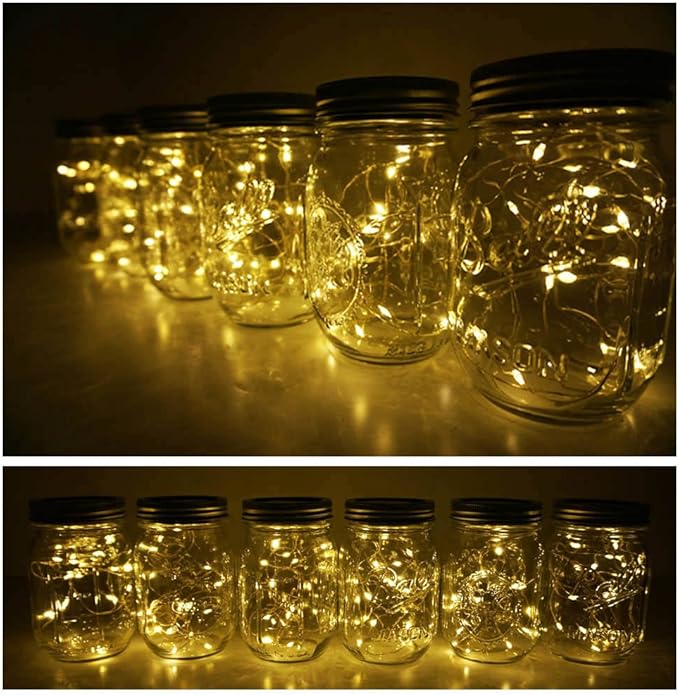 Decorman Solar Mason Jar Lid Lights, 6 Pack 10 LED Waterproof String Fairy Star Firefly Jar Lids Lights for Patio Garden Yard Lawn Party Wedding Christmas Decoration(Jars & Hangers Not Included)
