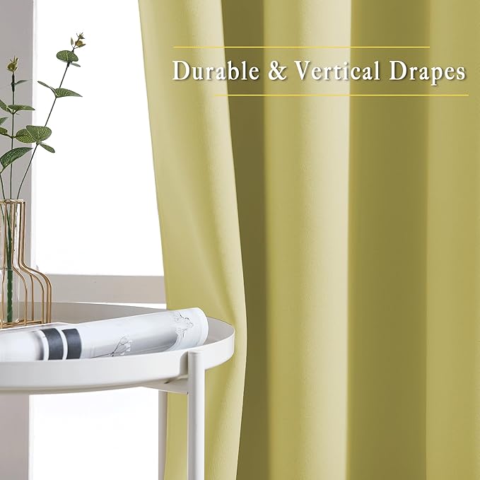 NICETOWN Room Darkening Curtains Panels for Window - Home Fashion Machine Washable Ring Top Solid Room Darkening Draperies for Kid's Room (2 Panels, 52 inches W x 95 inches, Paler Yellow)