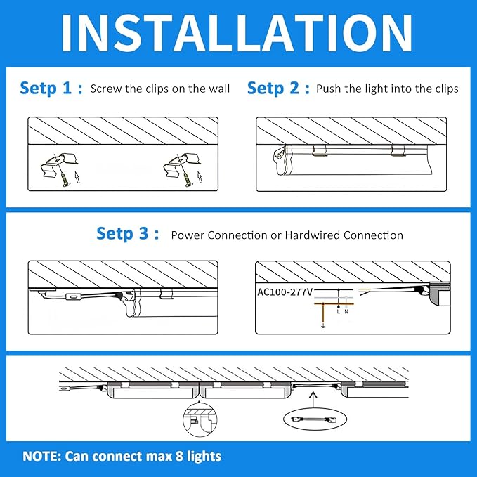 CNSUNWAY LED Shop Lights 2FT, (6 Pack) 20W High-Efficiency Under Cabinet Lighting (6500K Cool White), V-Shaped Linkable T8 Tube Light Fixtures – Shop Light for Workbench, Kitchen, Workshop, ETL Listed