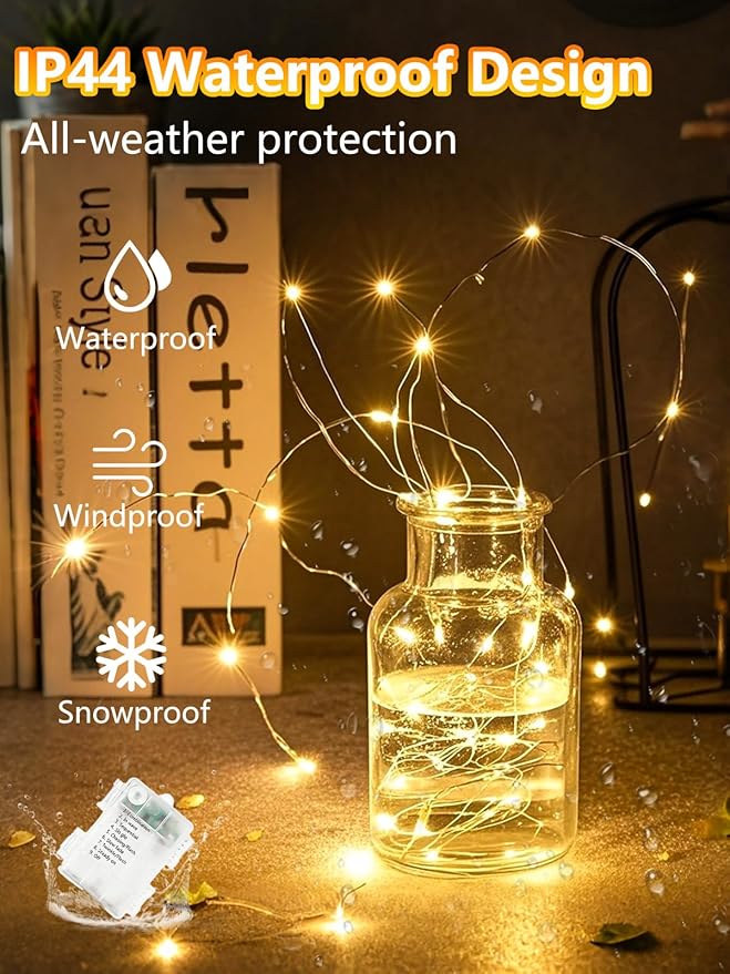 4 Pack 100 LED Fairy Lights Battery Operated with Remote, 33FT Waterproof Twinkle Lights with Timer & 8 Modes, Fairy String Light Outdoor Indoor for Bedroom Classroom DIY Christmas Decor (Warm White)