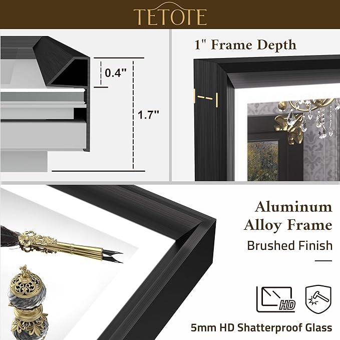 TETOTE 60x40 LED Bathroom Mirror with Lights Black Frame Frontlit & Backlit Lighted Vanity Mirror Baroque Anti Fog Dimmable White/Warm/Natural,CRI90+,Waterproof,Wall Mounted(Horizontal/Vertical)